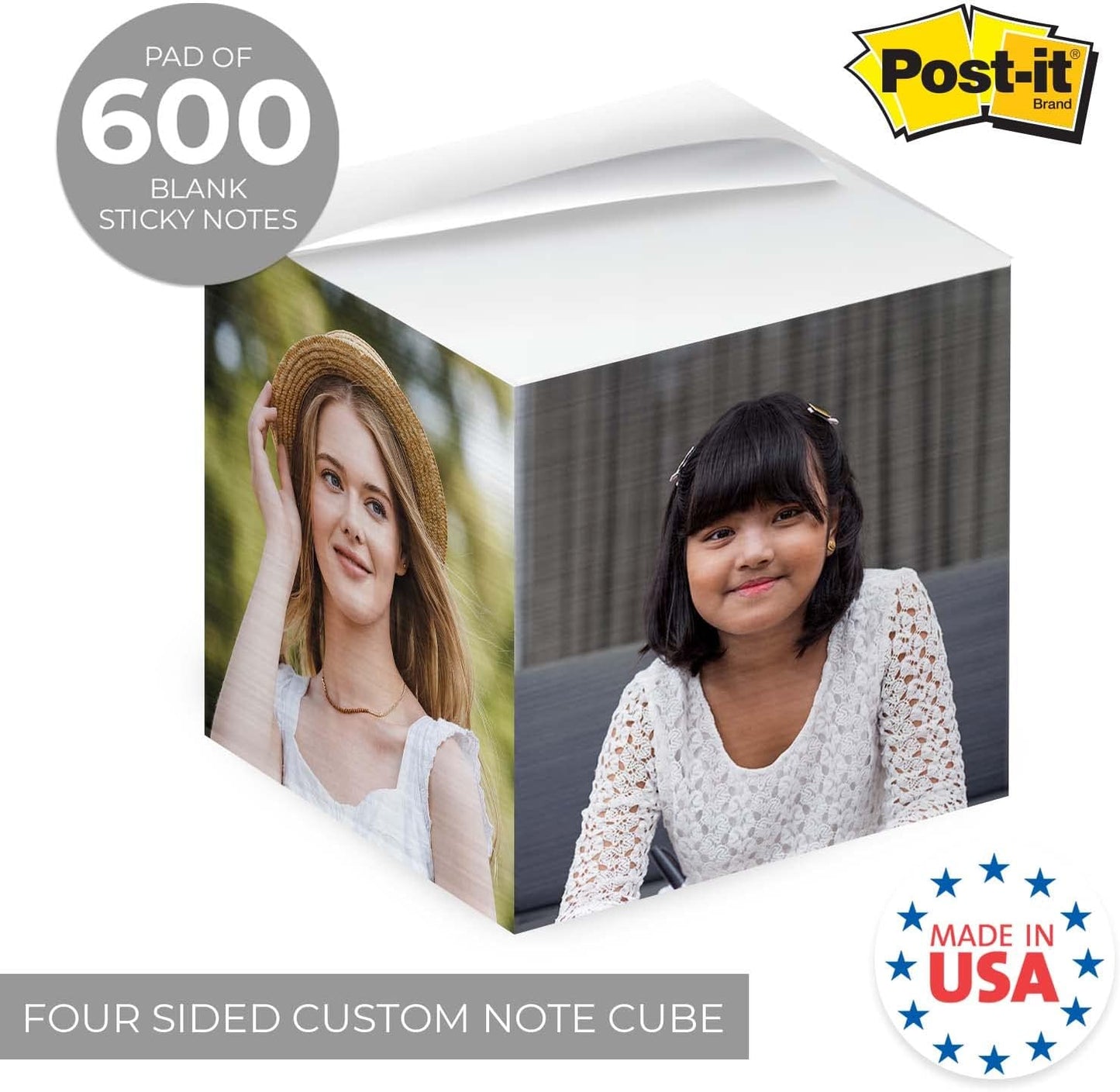 Custom Photo Sticky Note Cube / 600 Sheets / 2.75" Memo Block Printed on 4 Sides/Unique Photo Printed On Each Side