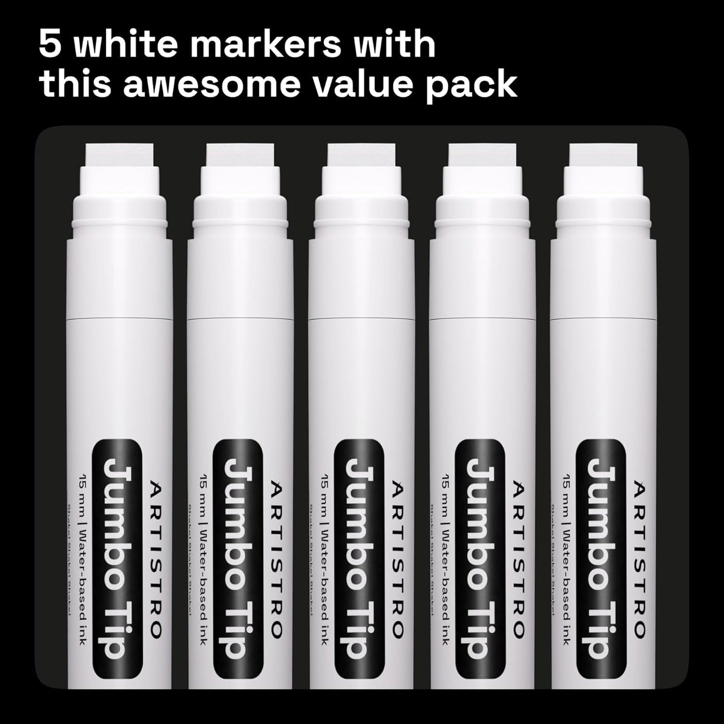 ARTISTRO 5 White Jumbo Markers Acrylic Markers with 15mm Jumbo Felt Tip for Murals Tagging Posters Art Journals & Calligraphy
