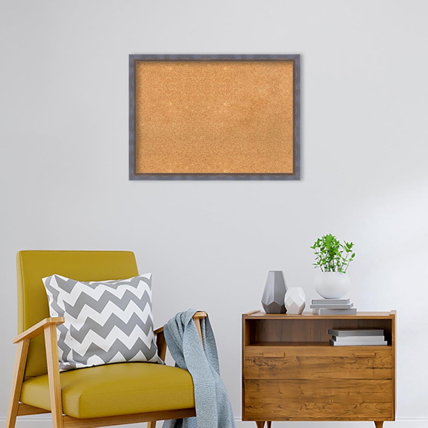 Amanti Art Natural Cork Board for Wall, 22x30 Vision Board with Blue Wood Frame, Medium Corkboard Office Decor for Home Organization, Modern Contemporary Corkboard Pinboard to display items for home