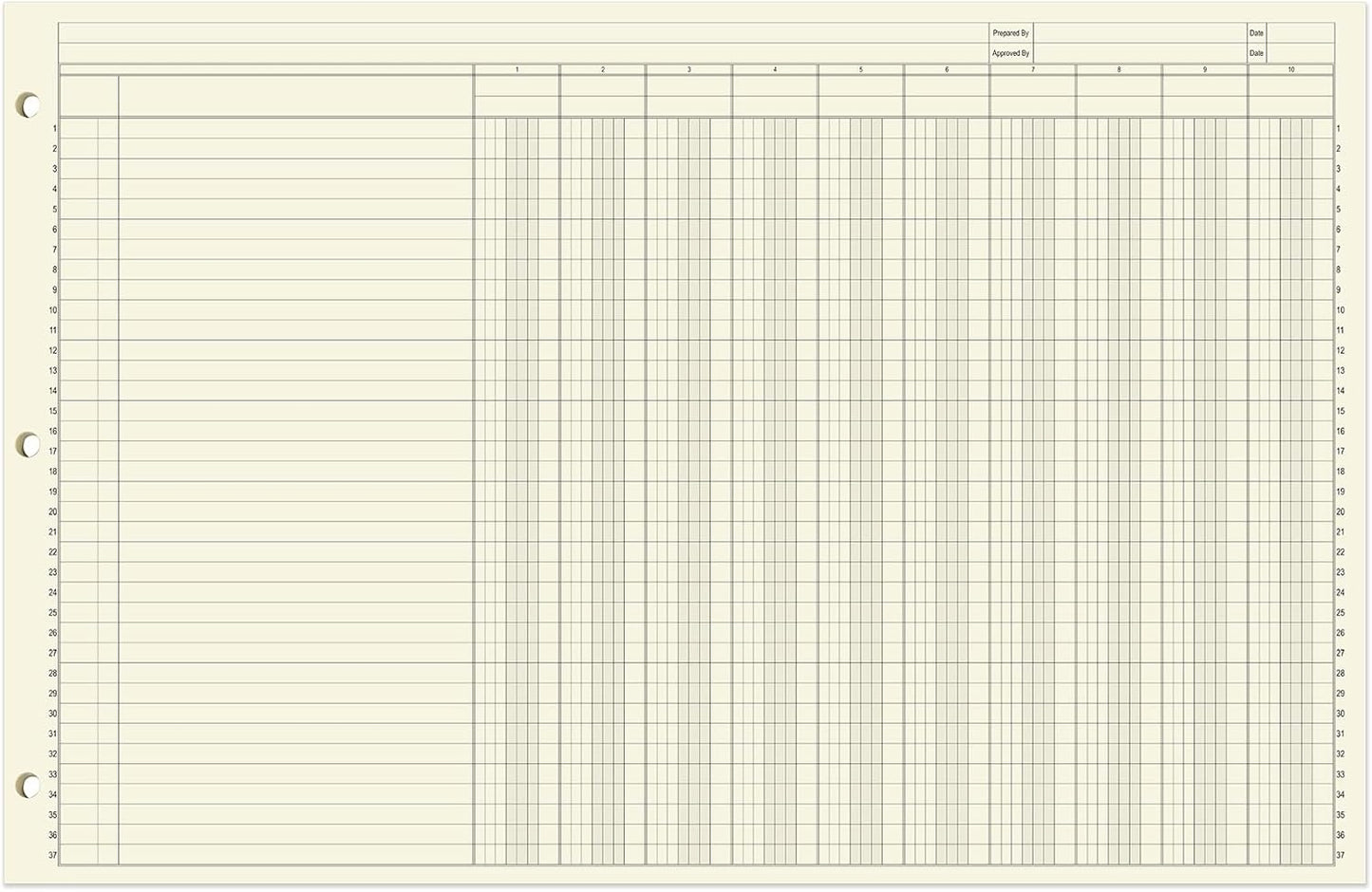 BookFactory Ledger Sheets/Large 10 Column Accounting Ledger Columnar (Ten Columns) Loose Leaf Paper - 17'' x 11'', 50 Pages, Loose Leaf, 3 Hole Punched (SHEET-050-CLCLL(17x11-Ledger-10)-AX)