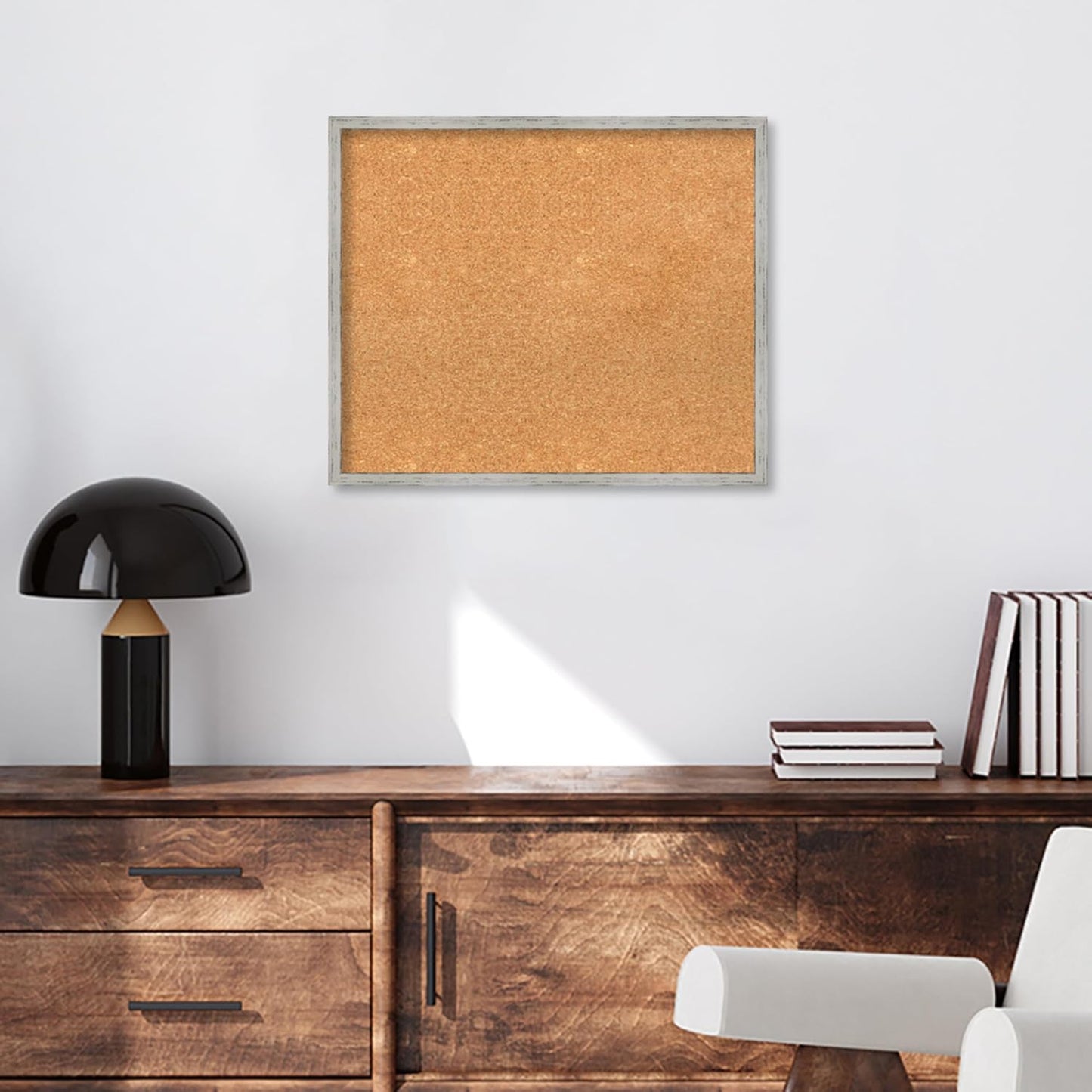 Amanti Art Natural Cork Board for Wall, 21x25 Vision Board with White Frame, Medium Corkboard Office Decor for Home Organization, Cottage Corkboard Pinboard to Display Items for Home Organization in