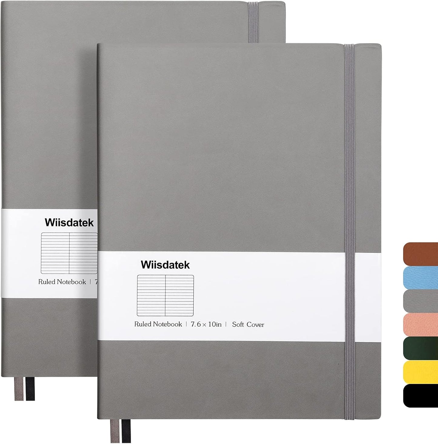 B5 College Ruled Notebooks - 2 Pack B5 Large Journal Notebooks with 376 Numbered Pages,100gsm Thick Lined Paper,Soft PU Leather Cover,7.6 X 10 inch(GRAY)