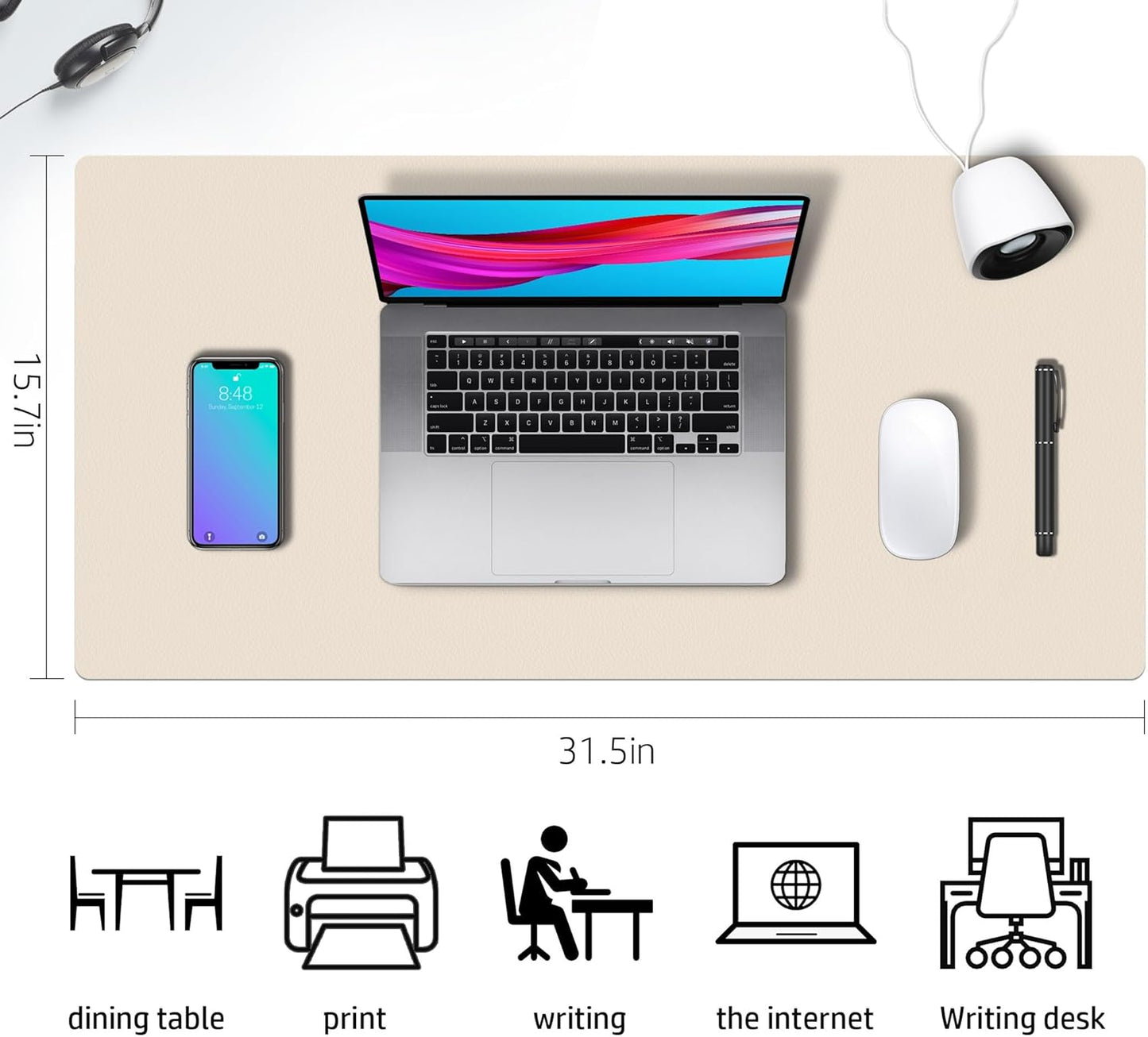 Aothia Double-Sided PU Leather Desk Pad - Non-Slip Large Mouse Pad & Desk Mat for Office, Home - Waterproof, Easy to Clean, Durable Dual-Sided Surface (31.5" x 15.7", Milk White)