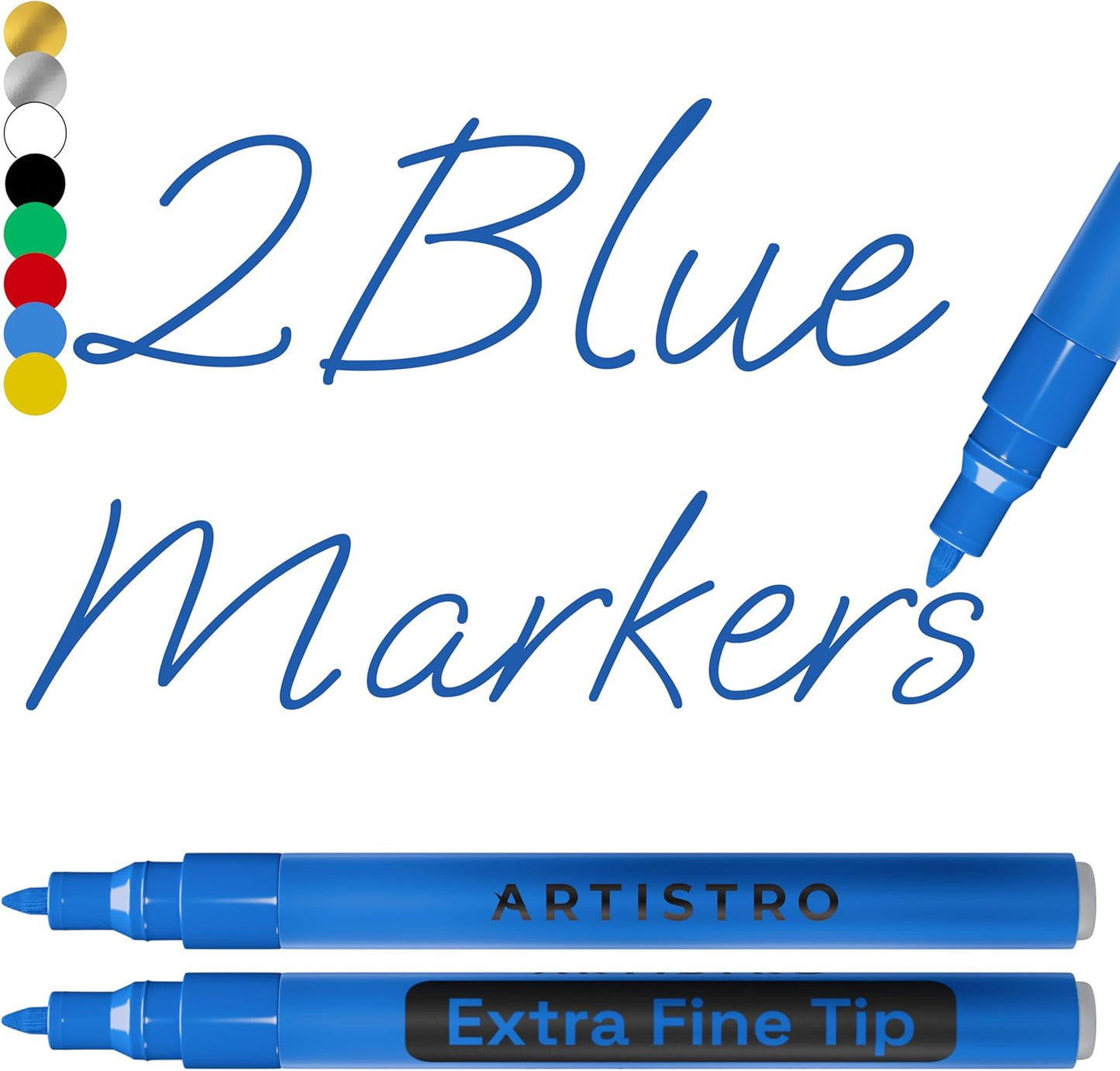 ARTISTRO 2 Blue Acrylic Paint Markers - 0.7mm Extra Fine-Tip Paint Pens - Perfect for Crafting, Art Projects, & More