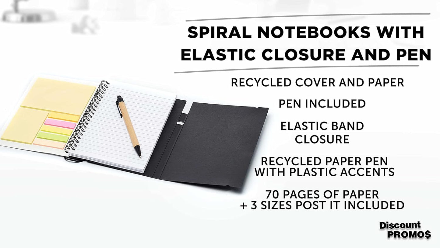 DISCOUNT PROMOS Spiral Notebooks with Elastic Closure Set of 10, Bulk Pack - Perfect for School, Office, Business and More - Black