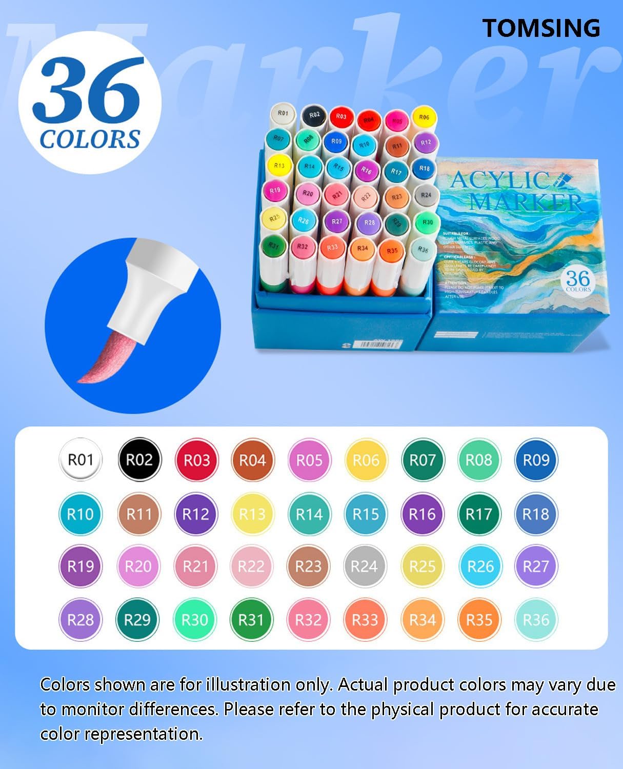 36 Colors Brush Markers Pens,Water-based Ink and Quick-Drying,Painting Supplies Perfect for Plastic Sheets Fabric Bags Ceramics Stone Pottery Wood and Handmade Crafts（36 Colors）