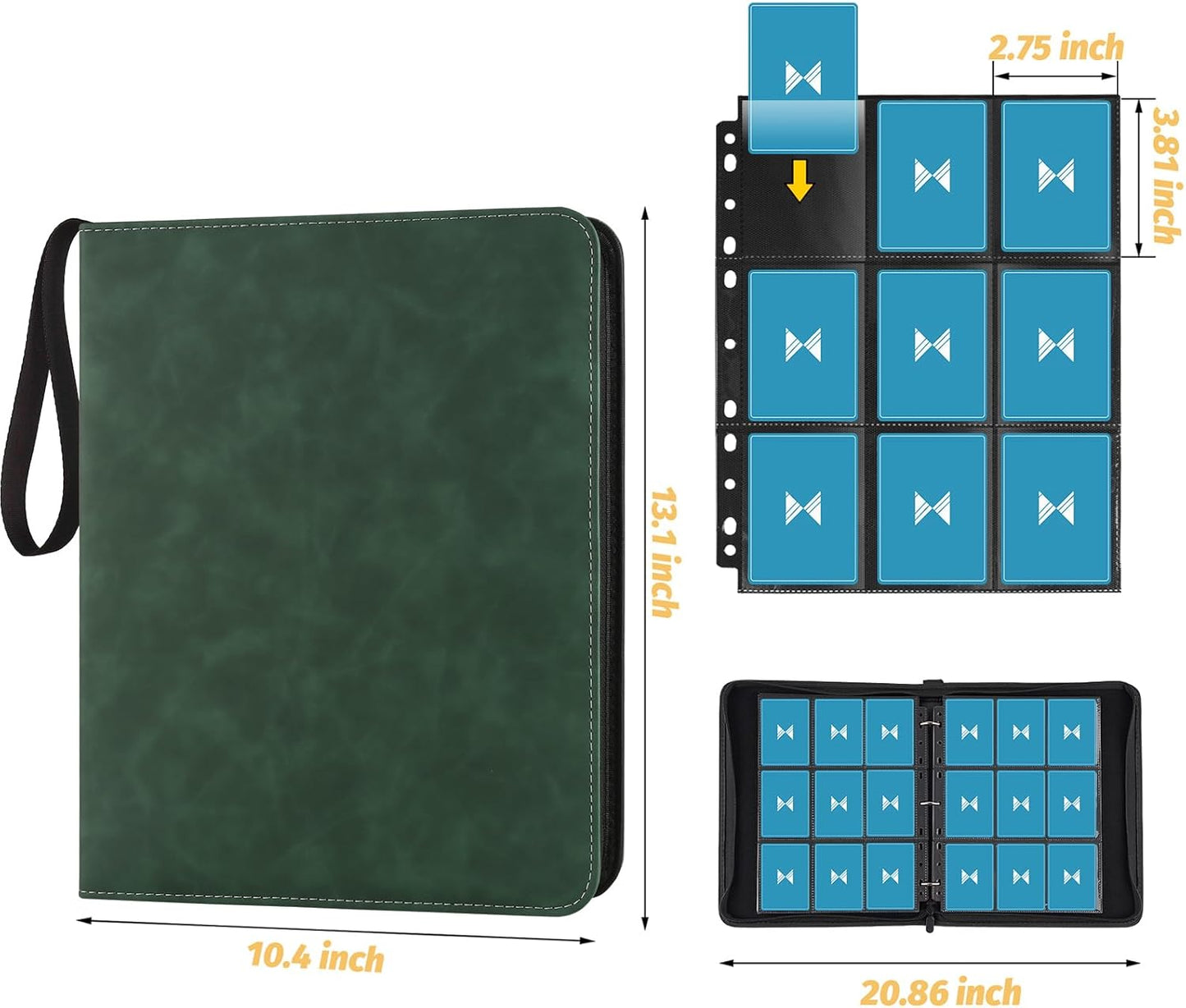 720 Card Binder, Premium Trading Card Binder, 9 Pocket Double Sided Pocket PU Card Collection Binder, Collector Card Album, Card Folder for MTG, TCG, Sports Cards, Game Cards (Dark Green)