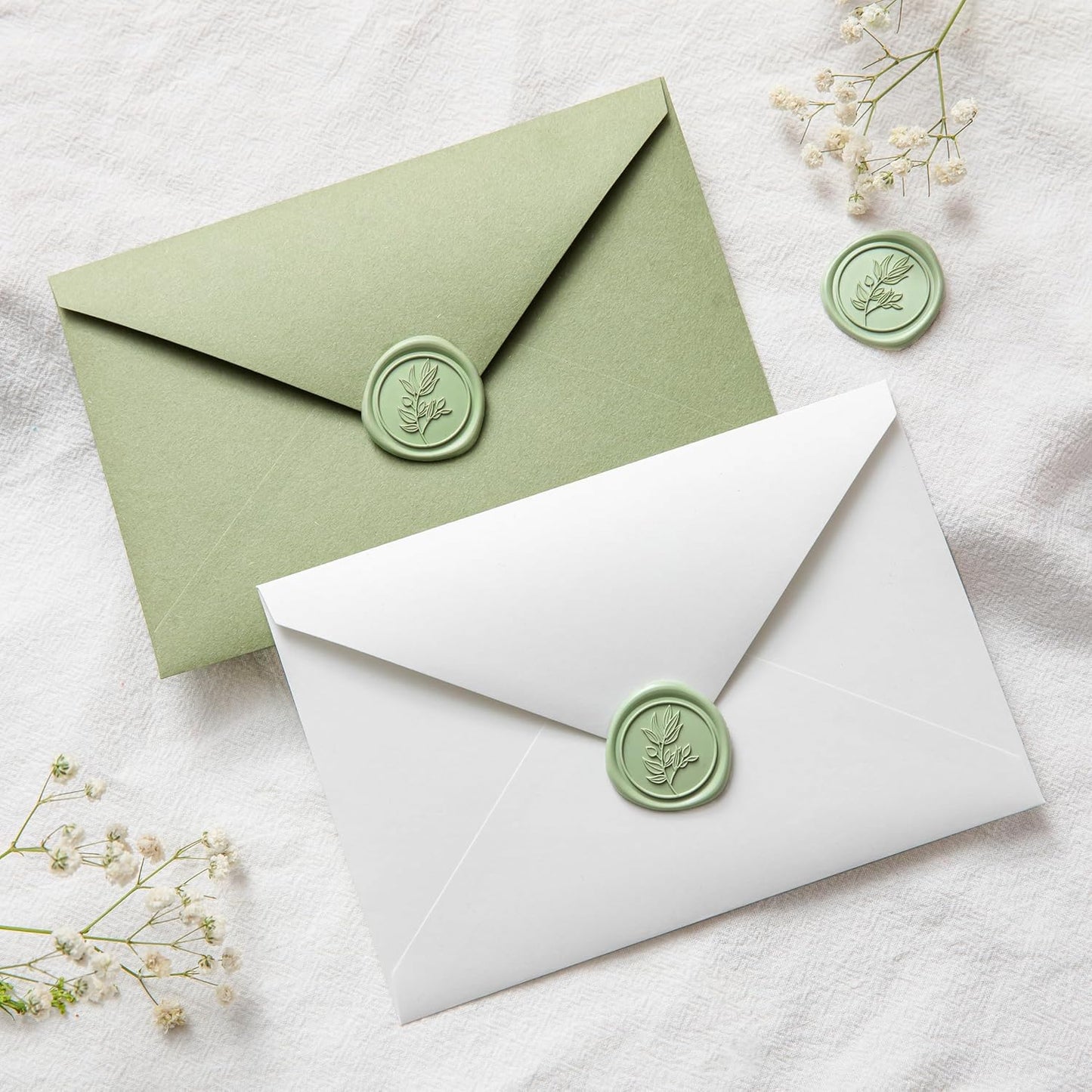 PONATIA Sage Green Wax Seal Stickers - 50 Pcs Self- Adhesive Wedding Invitation Seal Stickers, Perfect for Invitation Cards, Envelopes, Christmas Cards, Gift Wrapping, Party Menu Décor