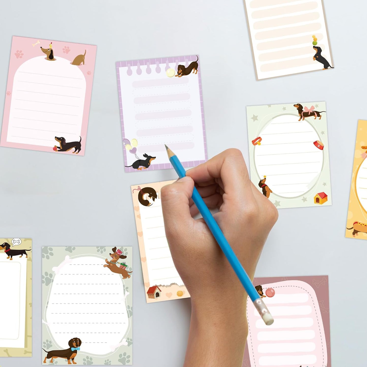 9 Pack Dachshund Sticky Notes Set, 450 Sheets Cute Dog-Themed Self-Stick Notepads with Playful Wiener Designs, Fun Gifts for Dog Lovers Kids or Office Use