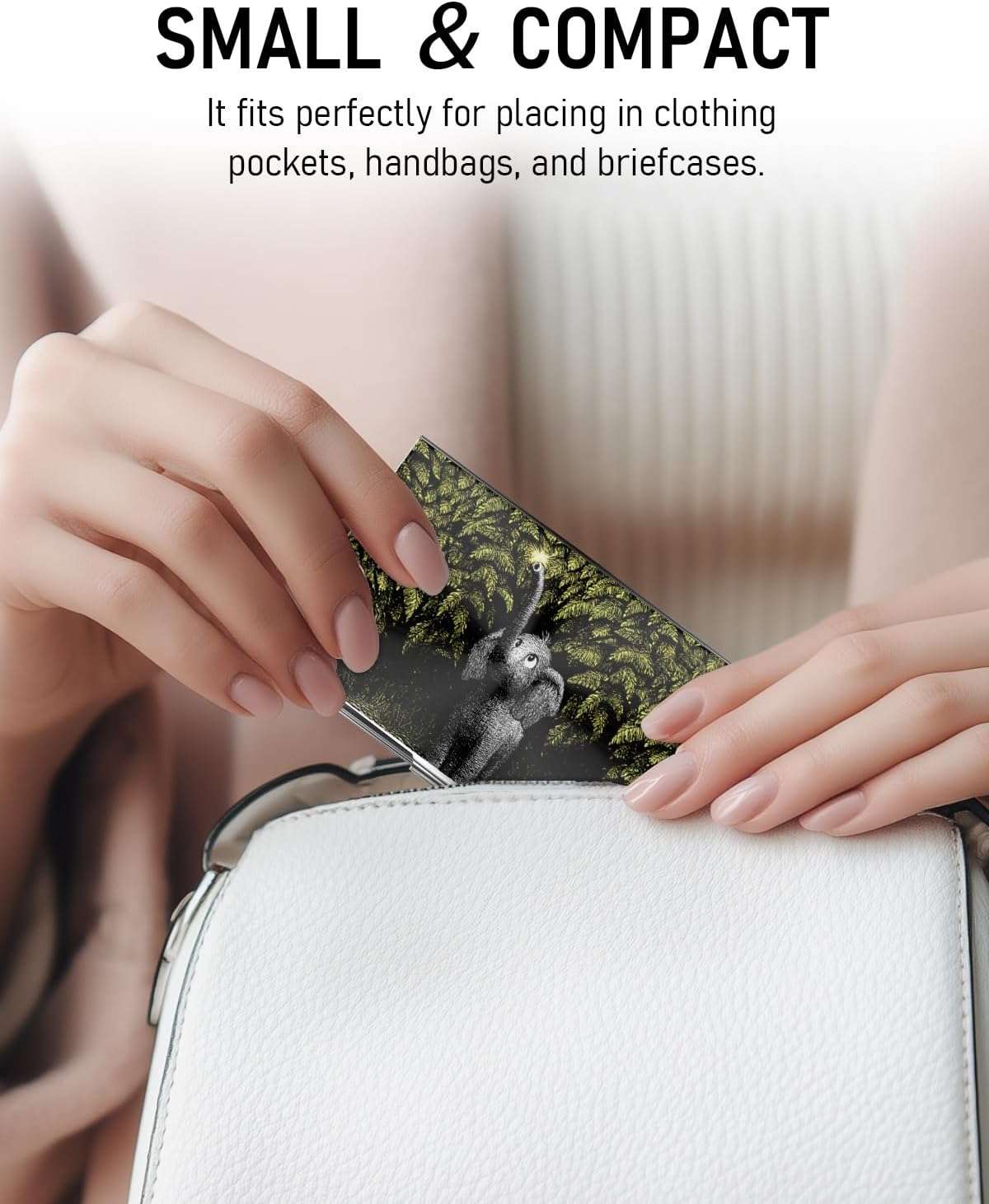 Business Card Metal Slim Organizer, Professional Stainless Steel Square Pocket Wallet for Office Workers, Compact and Portable for Pockets (Elephant A)