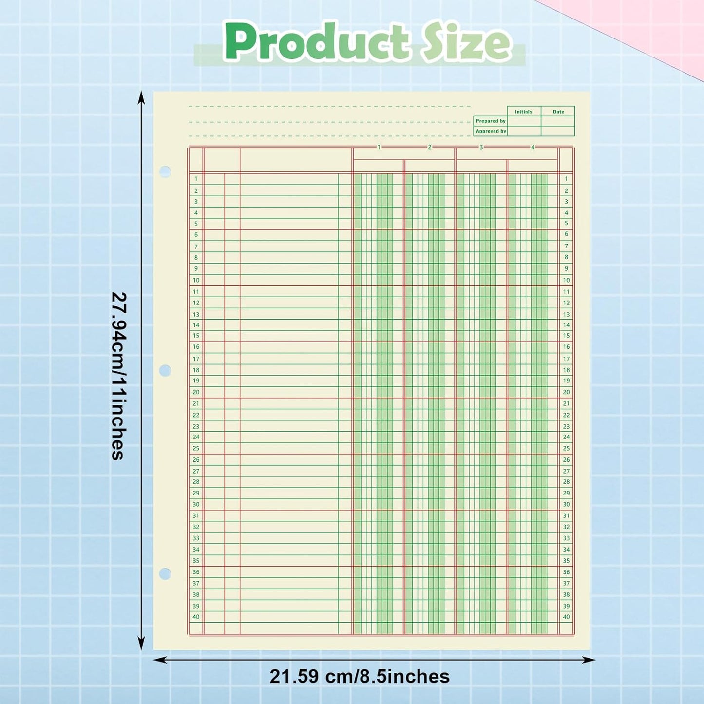 Fulmoon 2 Pack 100 Sheets Columnar Pad Accounting Ledger Paper Accounting Ledger Book Green Analysis Pad for Business, 50 Sheets/Pack, Single Page Format(4 Columnar,8.5 x 11 Inch)