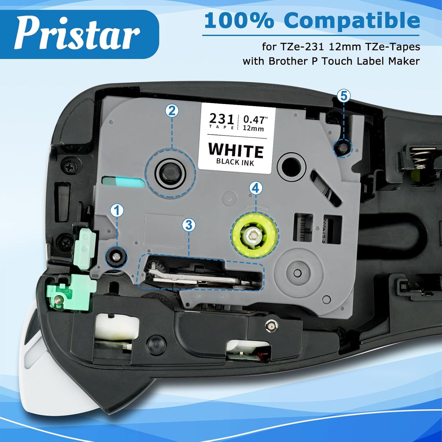 50x Replace for Brother 12mm 0.47 Laminated White TZ Tape, P Touch Label Tape Compatible with Brother Label Maker PTouch PTH210 PTD220 PTH110 PT-1280 PT-1880, Black on White, 1/2 Inch x 26.2 Feet