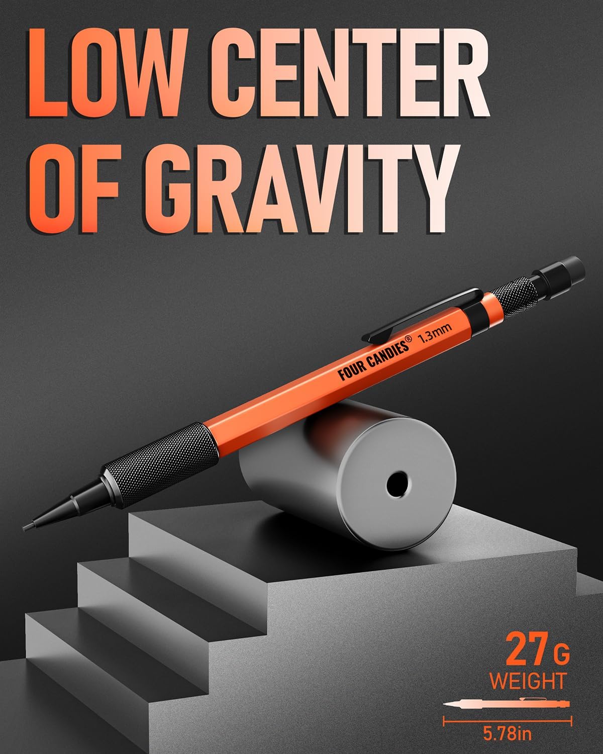 Four Candies 3PCS 1.3mm Mechanical Pencil Set with Case, Metal Heavy Duty Carpenter Pencils with 72 Refill(Red,Black,Yellow) 3Eraser, 16Eraser Refill, Weatherproof Body Outdoor Woodworking Marking