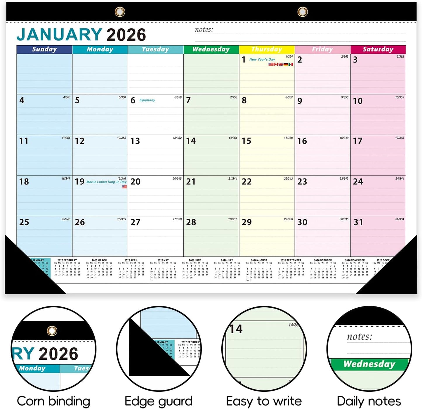 COMIX 12 Month Desk Calendar 2026 (Jan 2026–Dec 2026) – 17" x 12" Wall Calendar with to-Do List & Notes,2026 Calendar Monthly Planner for Home, School, or Office Organization