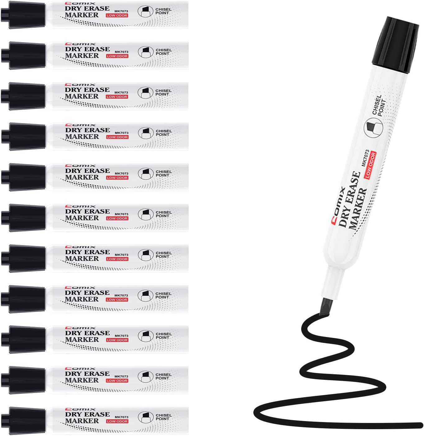 Comix Low Odor Dry Erase Markers, 12 Bulk Black Color Whiteboard Markers, Chisel Tip Thick Markers for Kids Teachers