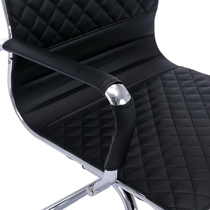 Office Guest & Reception Chairs - Set of 6 Mid-Back Modern PU Leather Desk Chairs, Black