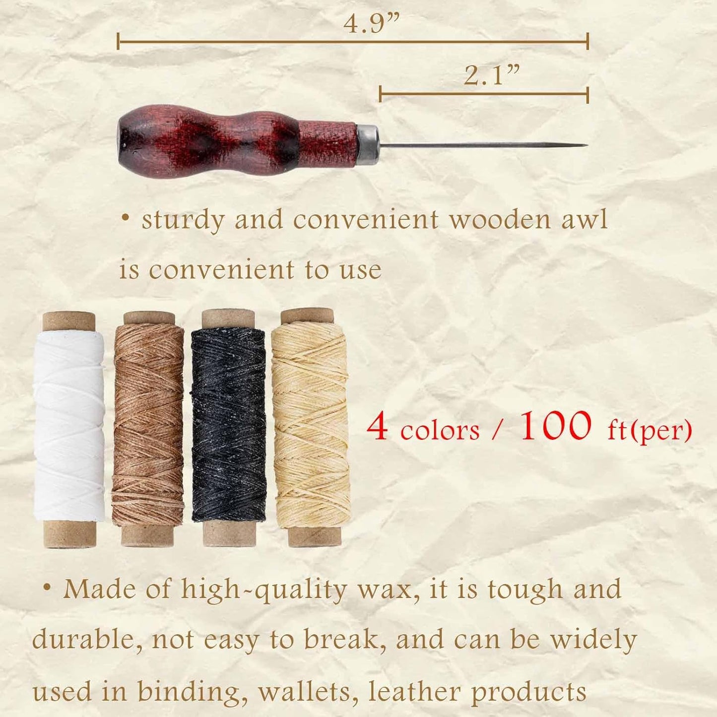 ARSTBETY Complete Bookbinding Kits for Beginners, Book Binding Starter Tool Supplies with Signature Punch Guide, Awl, 100ft Wax Thread, 7 Needles and Clips Thimble Ring