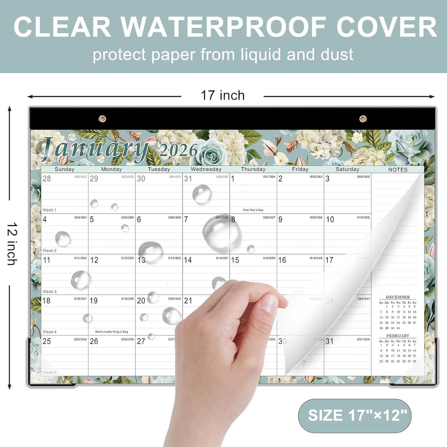 Lbylyhxc Desk Calendar 2026-2027, 18-Month School Year Calendar 2026-2027, January 2026 to June 2027, Large Desktop Calendar Monthly for Teacher with Corner Protectors 17" X 12" (Vintage Flowers Desk Calendar, 17x12 inches)