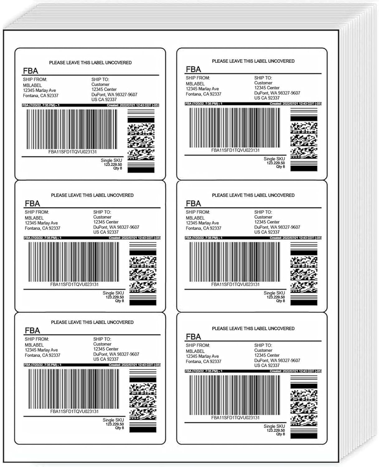 6-Up White Permanent Self Adhesive Shipping Labels 3 1/3” x 4” Printable Stickers for Laser & Inkjet Printers - 1000 Sheets - 6000 Count Labels