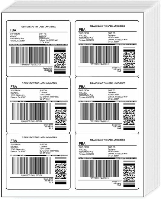 6-Up White Permanent Self Adhesive Shipping Labels 3 1/3” x 4” Printable Stickers for Laser & Inkjet Printers - 1000 Sheets - 6000 Count Labels