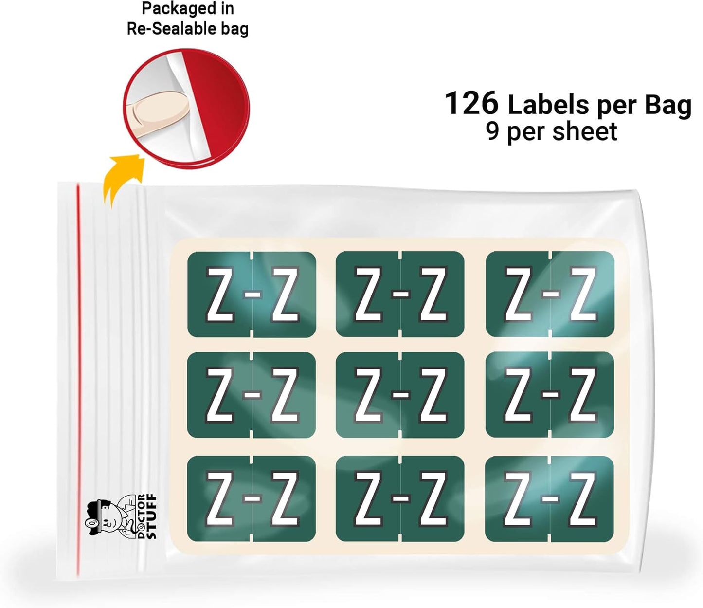 Doctor Stuff - File Folder Labels, Alphabet Letter Z, Barkley/Sycom FABKM - BRAM Series Compatible Alpha Stickers, Dark Green, 1" x 1-1/2", 126 Labels/Package