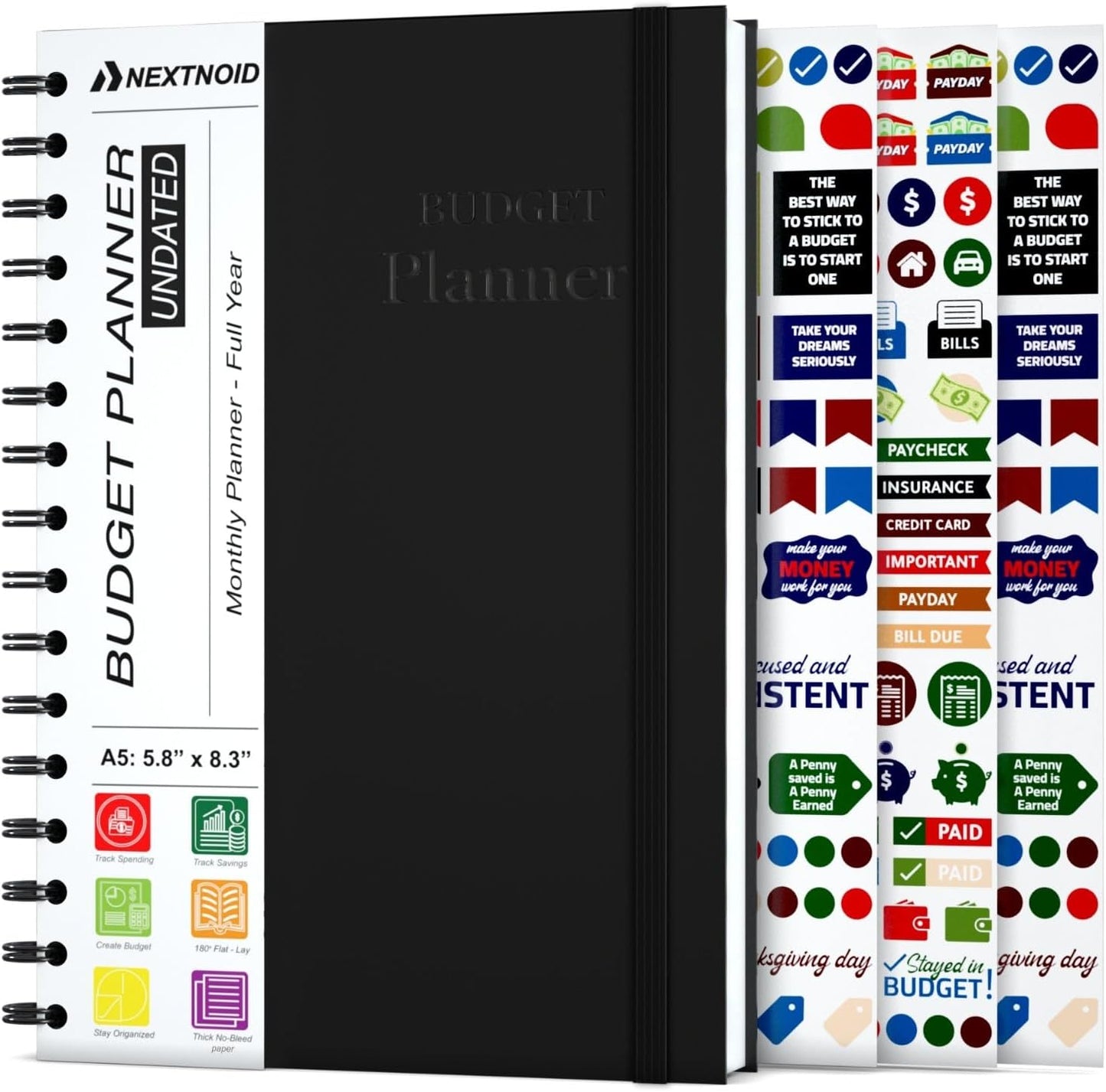 Budget Planner and Monthly Bill Organizer - Financial Planner Organizer Budget Book with Sticker Sheets - Bill Tracker Notebook | Budgeting Book with Debt, Saving and Expense Trackers - A5