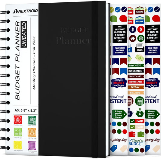 Budget Planner and Monthly Bill Organizer - Financial Planner Organizer Budget Book with Sticker Sheets - Bill Tracker Notebook | Budgeting Book with Debt, Saving and Expense Trackers - A5