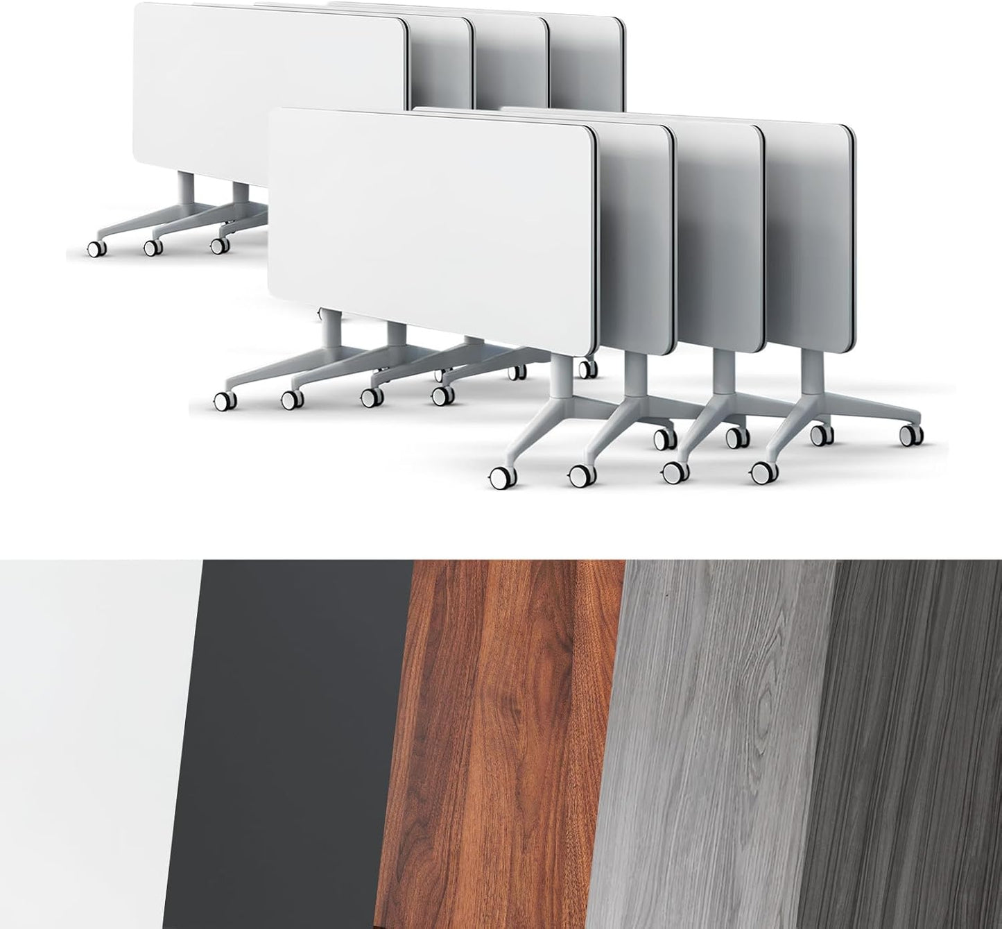 Conference Room Table, Folding Conference Tables,Thicken Grey Tabletop,Flip Top Wooden Seminar Meeting Room Table for Conference Room Offices (8, White, 70.8”)