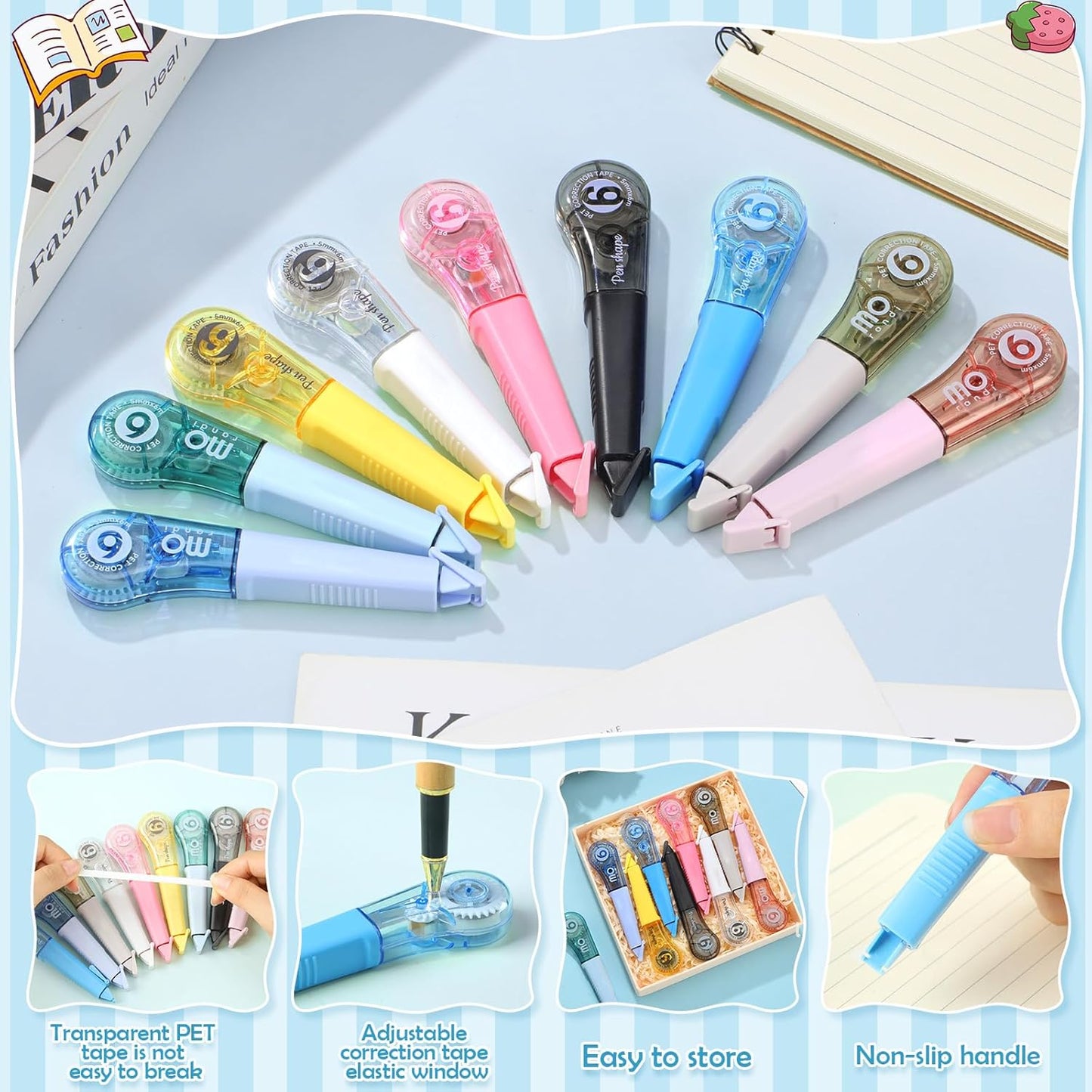 18 Pack Correction Tape Pens 1/5" X 236", 9 Color Correction Tape Pens Easy to Use Applicator for Instant Correction Students School Office Supplies