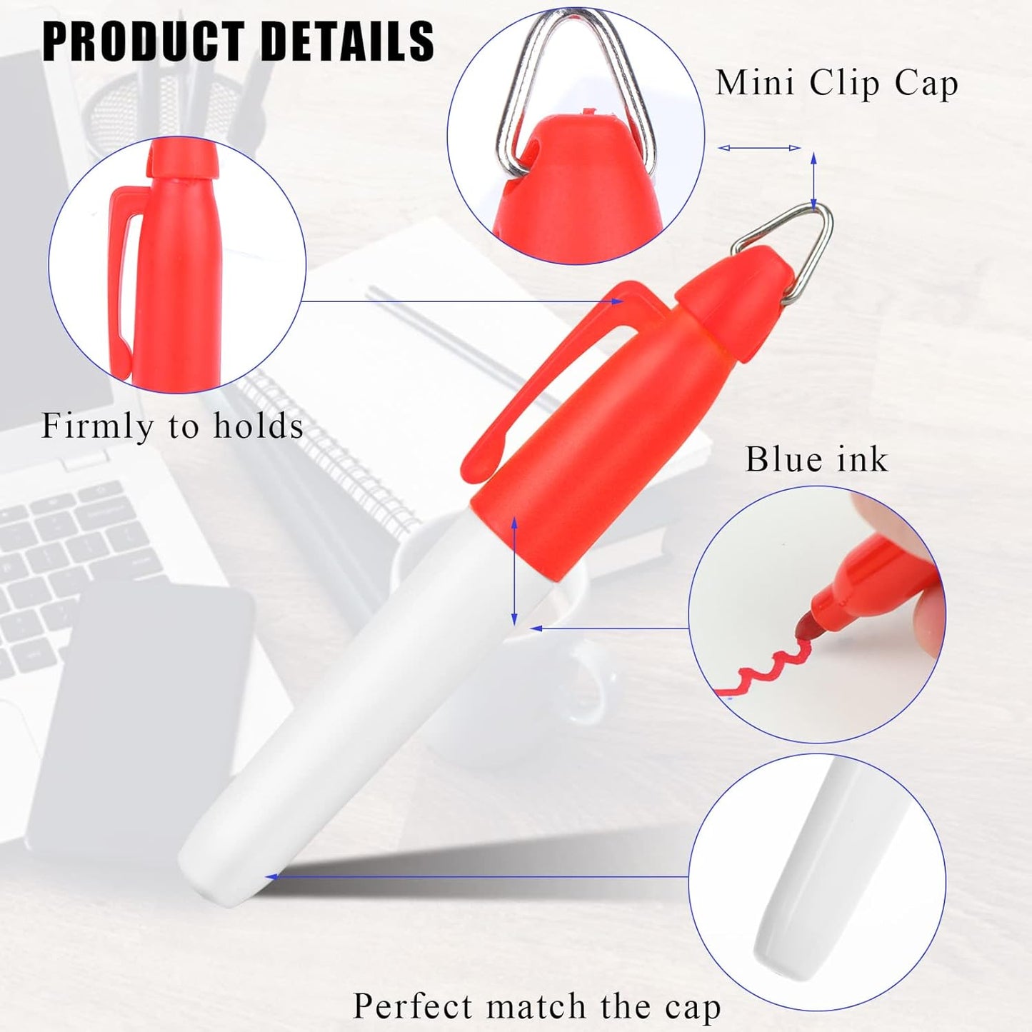 50 Pcs Mini Permanent Markers with Cap Clips Golf Ball Marker Pen Dry Erase Markers with Triangle Hook Golf Keychain Clips for Badge Red Ink Pens for Office School Outdoor Activities,Fine Point