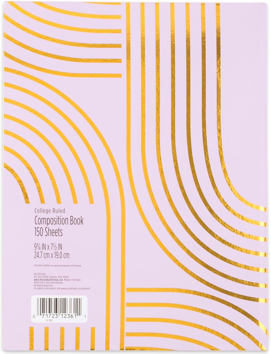 Five Star Composition Book, College Ruled Paper, 7-1/2" x 9-3/4", 80 Sheets, Hardcover, Lilac and Metallic Gold Arches (850111F-AMZ)
