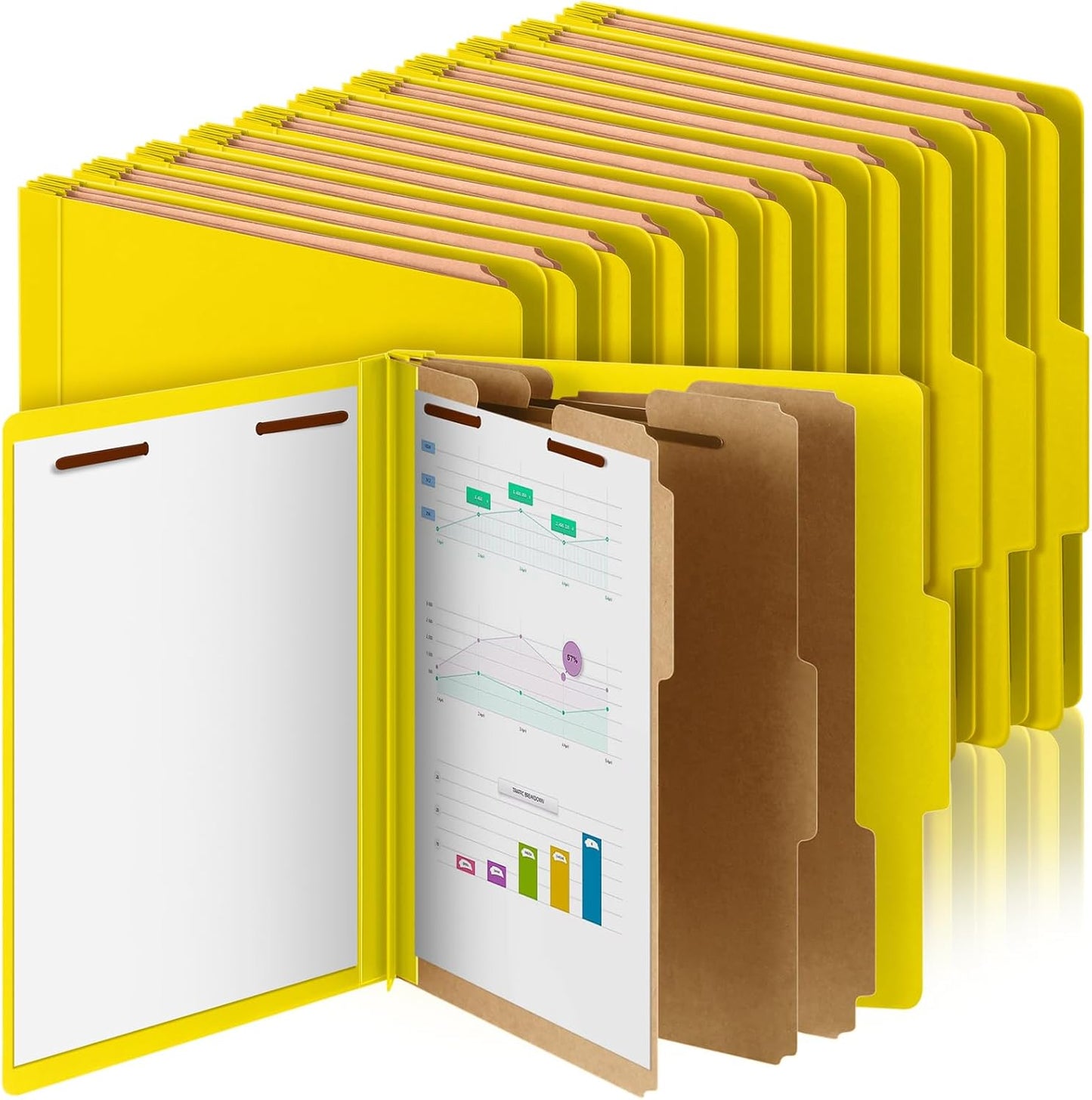 36 Pcs Classification Folders Letter Size, 3 Divider Pressboard File Folder with Fasteners, Expanding File Organizer Bulk for Teachers, Clergy, Office, Church, Christmas Donations (Yellow)