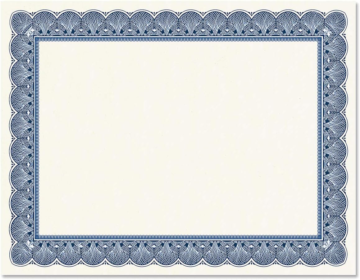 Elite Blue & White Parchment Certificate Papers - Pack of 100, Laser Printer Compatible, for Office, Business Awards, Graduation, School Diplomas, 8-1/2" x 11" on 60 lb. Text Stock