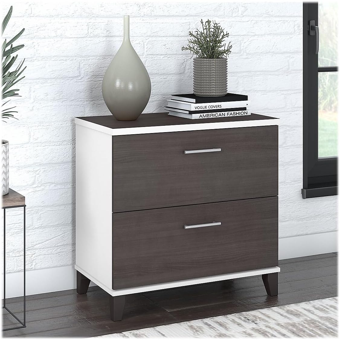 Bush Furniture 2 Drawer Lateral File Cabinet, Letter and Legal-Size Document Storage for Home or Professional Office, Somerset Collection, White and Storm Gray