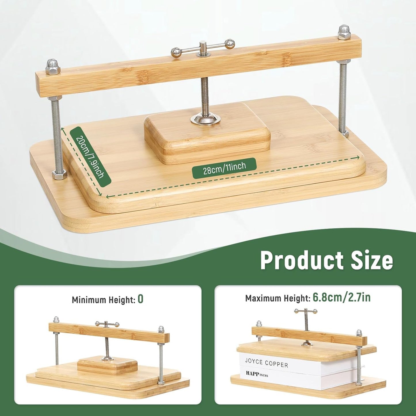 Book Press, 11 * 7.9 in Bamboo Wooden Book Binding, Portable Books Binding for DIY & Beginners Bookbinding