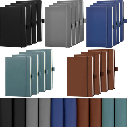 20 Pack Pocket Notebook Journals 3.7" x 5.7" Hardcover Small Mini Pocket Notebooks with Pen Holder A6 Lined Journal with 100 Gsm Paper(Black, Brown, Grey, Lake Blue, Blue)