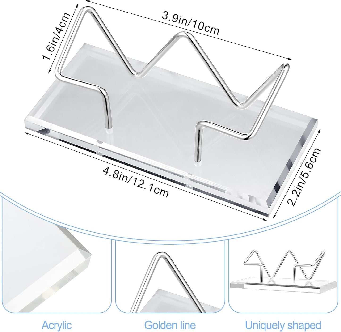 Amyhill 2 Pieces Acrylic Business Card Holder for Desk Clear Horizontal Business Card Display Stand Postcard Holder for Office Home Desktop (Silver)