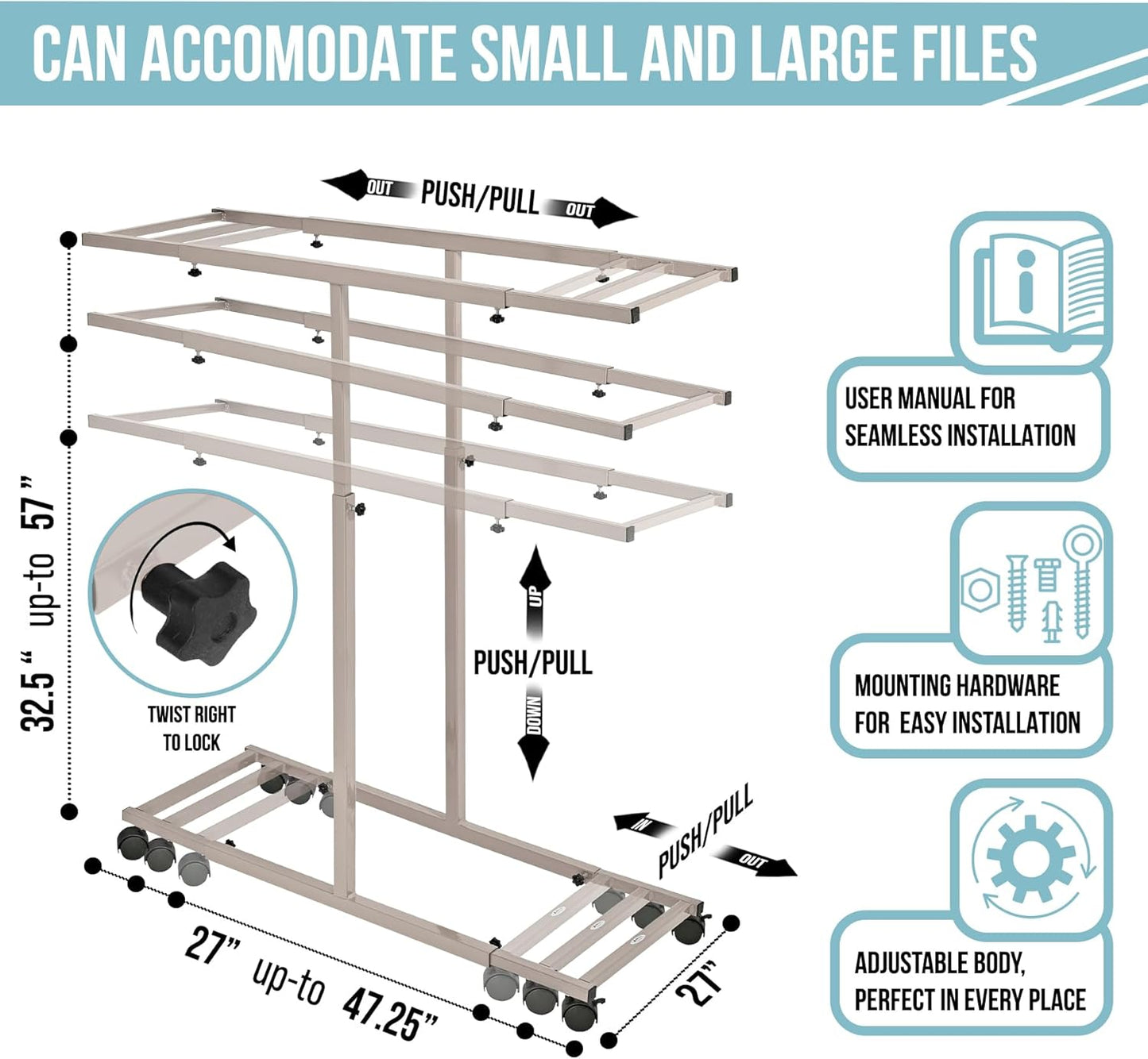 Adir Mobile Blueprint Storage Rack - Adjustable and Portable Vertical Blueprint Holder for Plans, Maps, Posters and Drawings. File Organizer Stand for Home, Office and Construction Sites