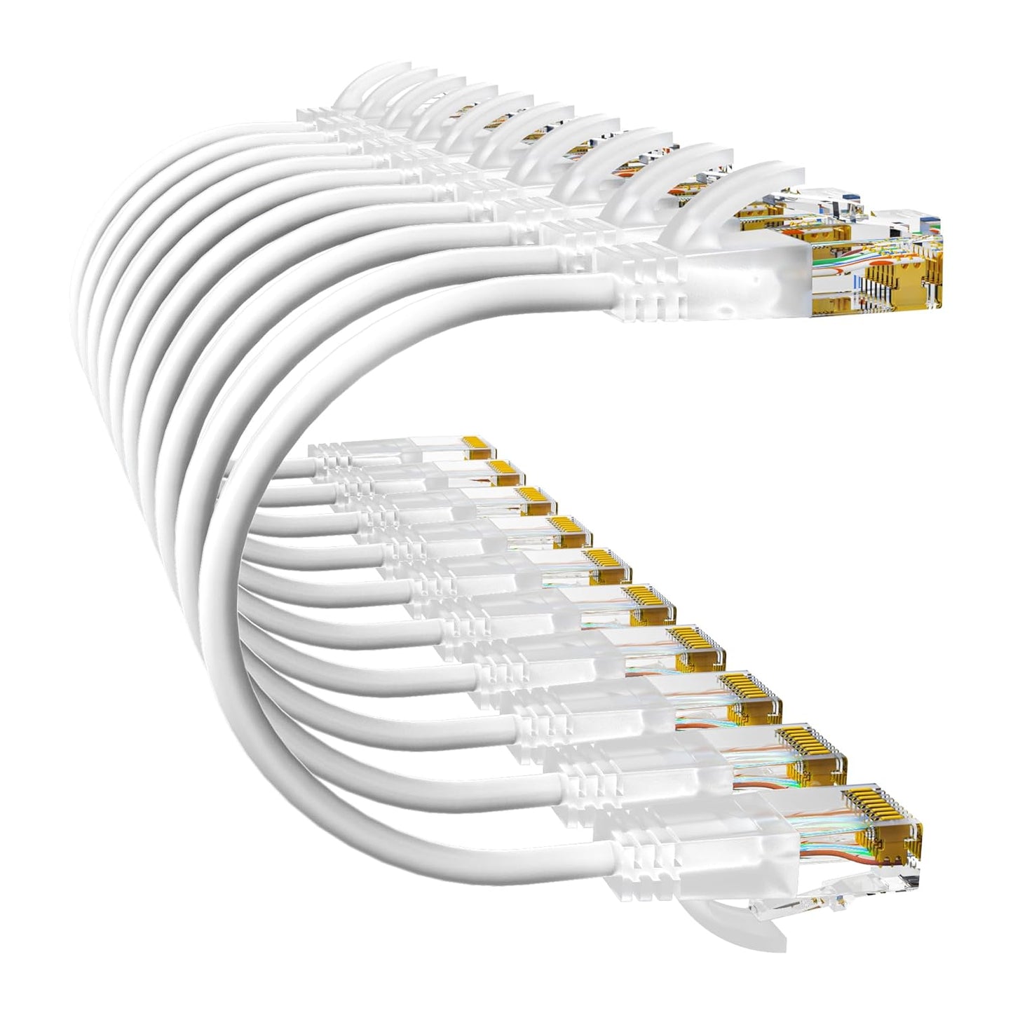 Cat6a Patch Cables 5ft (10 Pack) Slim, Cat6 Ethernet Patch Cable Pure Copper, Flexible Cat 6 Patch Cable 550MHZ 10G, Space-Saving Cat 6A Network Cables for Patch Panel, White