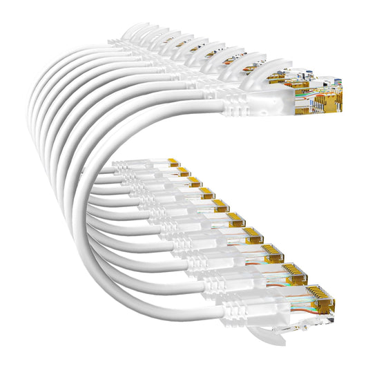 Cat6a Patch Cables 5ft (10 Pack) Slim, Cat6 Ethernet Patch Cable Pure Copper, Flexible Cat 6 Patch Cable 550MHZ 10G, Space-Saving Cat 6A Network Cables for Patch Panel, White
