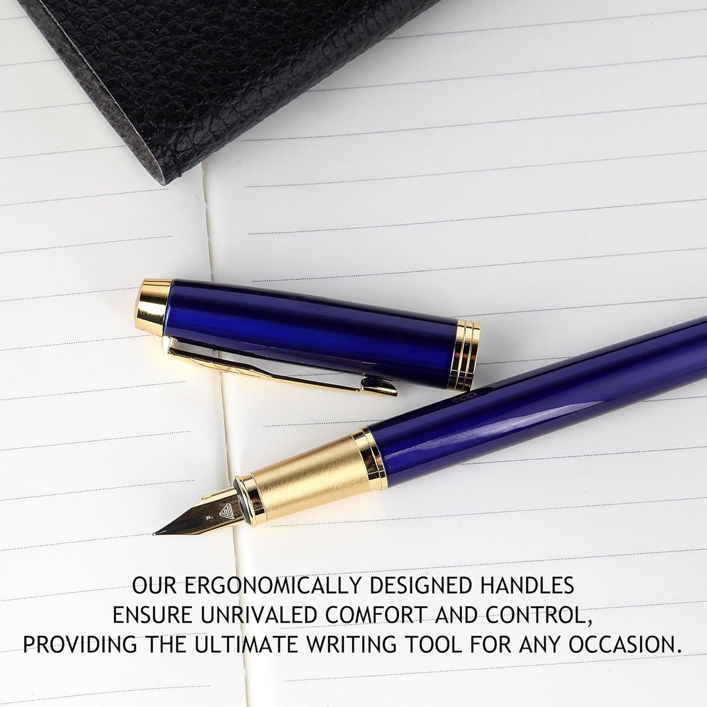 Fountain Pen,luxury pens,Fine point smooth writing pens for journaling fancy pens with Gift Case 10 black ink cartridges an ink converte nice pens writer gifts（Bule）