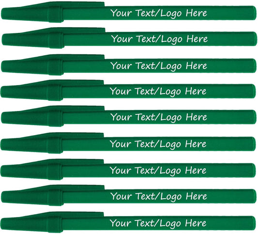 Personalized Stick Pens With your Custom Logo or Text-500 Pack Bulk-for Businesses, Parties, and Events, Custom Printed Slim Ballpoint Pens Colored with Cap, Forest Green, Black Ink