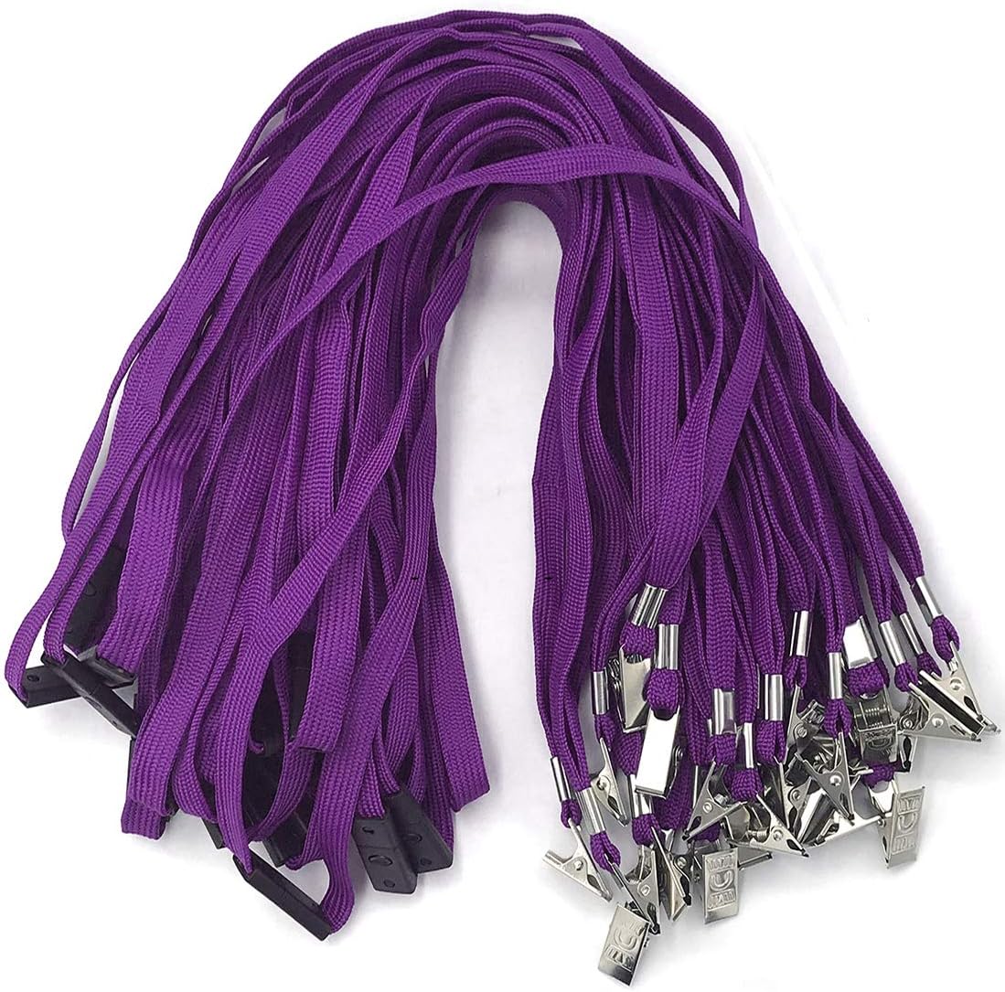 Bird Fiy Lanyards Breakaway Bulk Black Lanyards Neck Flat Safety Badge Lanyard Bulldog Clip (Purple, 25 PCS)
