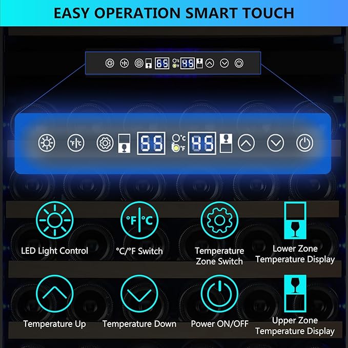 Dual Zone Wine Fridge Freestanding 175 Bottle, 24 Inch Large Capacity Built-in Wine Cooler Refrigerator with Upgraded Compressor Cooling and Intelligent Temperature Memory