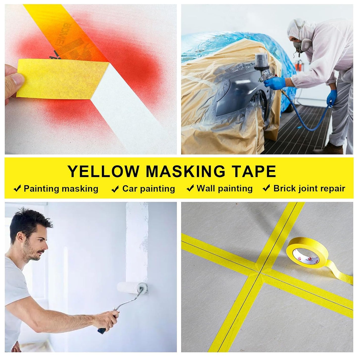 BOMEI PACK 10 Rolls Painters Tape 2 inch Wide, Painter's Tape Yellow Masking Tape 2 inch x 55 Yards for Walls Painting, Home Improvement and School Projects, Total 550 Yards