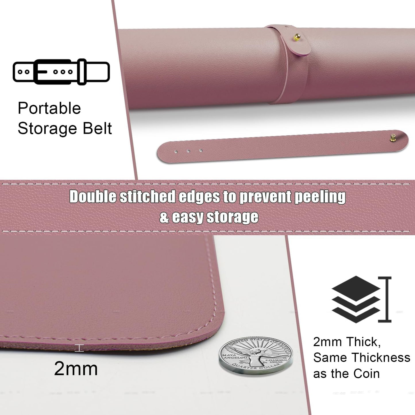 PU Leather & Cork Desk Blotter, Office & Home (Purple Pink) - Non-Slip Keyboard & Mouse Mat, 47.2" x 17"