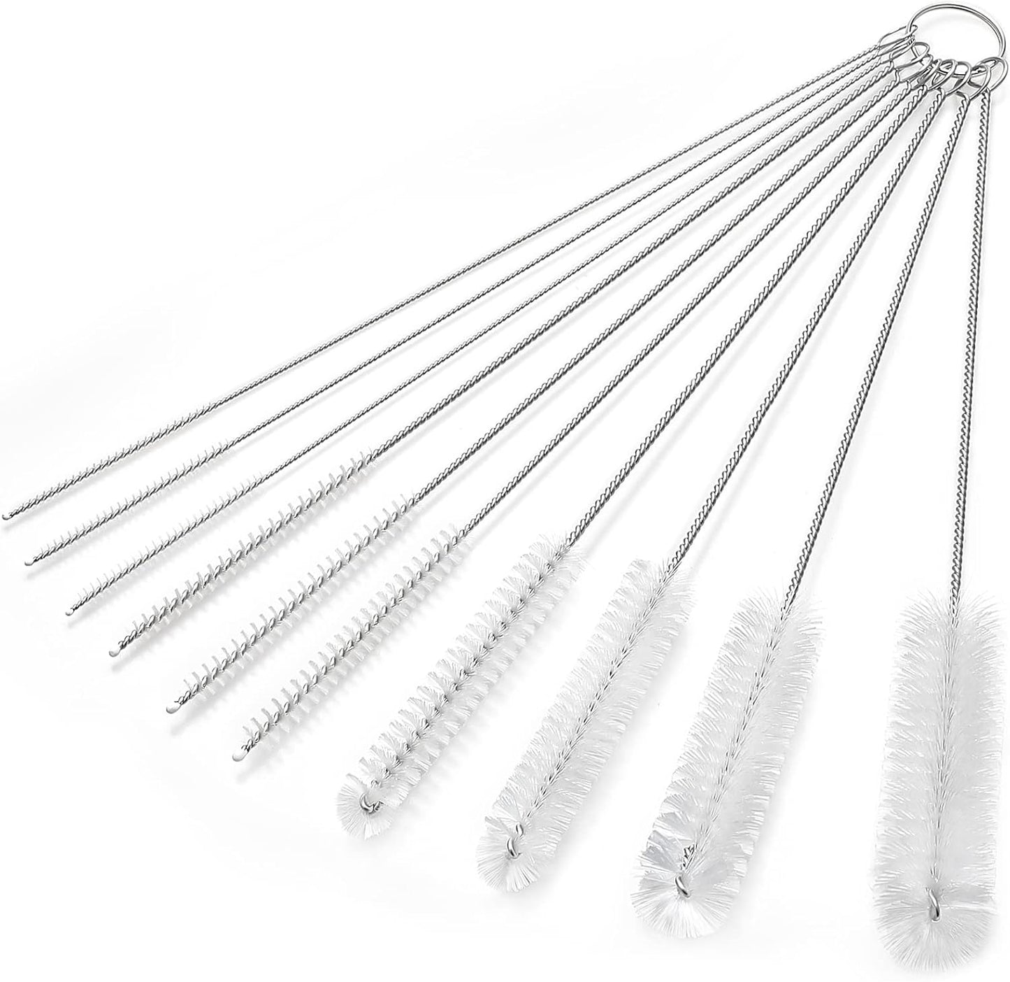 CiaraQ Bottle Cleaning Brushes, 9.8 Inch Nylon Tube Brush Set, Cleaner for Narrow Neck Bottles Cups with Hook, Set of 10pcs. White