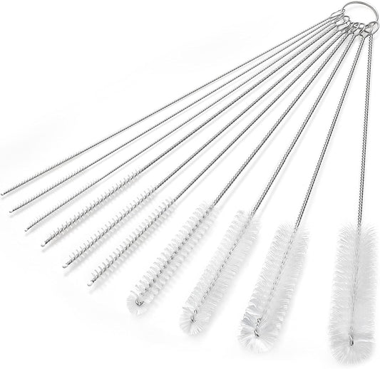 CiaraQ Bottle Cleaning Brushes, 9.8 Inch Nylon Tube Brush Set, Cleaner for Narrow Neck Bottles Cups with Hook, Set of 10pcs. White