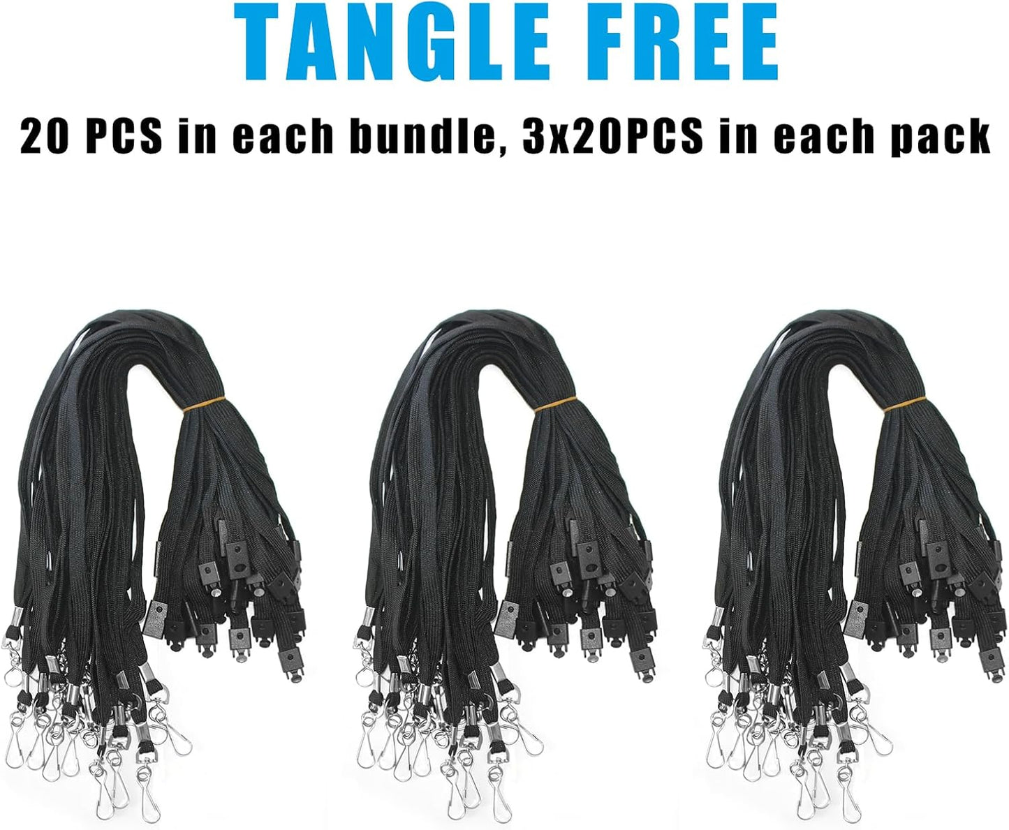 60 Pcs Breakaway Lanyards Safety Black Lanyard with Swivel J Hook Premium Bulk Flat Lanyards 36" for ID Name Badge Holder, ID Badges Cruise, School, Students, Coach, Festival and Hang Keys
