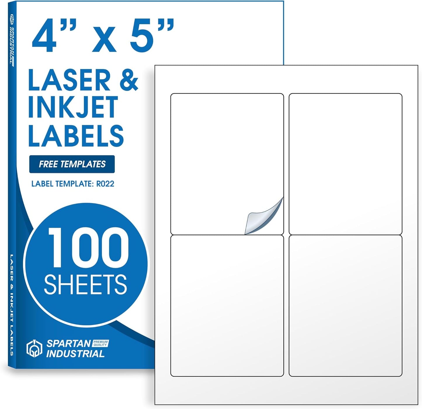4" X 5" Printable Shipping Labels Compatible with Inkjet and Laser Printers - 100 Sheets, 400 Total Matte White Paper Stickers for Mailing and Addresses - Spartan Industrial